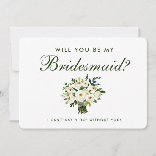 Watercolor Floral Green White Wedding Bridesmaid B Invitation