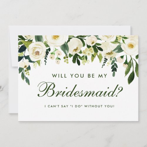 Watercolor Floral Green White Wedding Bridesmaid G Invitation