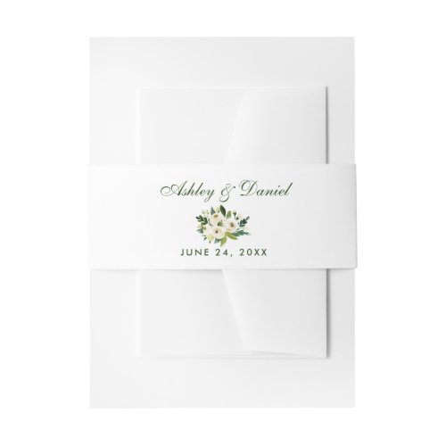 Watercolor Floral Green White Wedding GS Invitation Belly Band