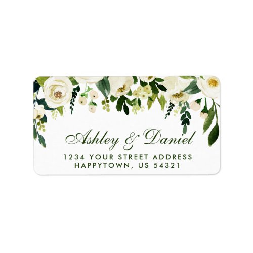 Watercolor Floral Green White Wedding GS Label