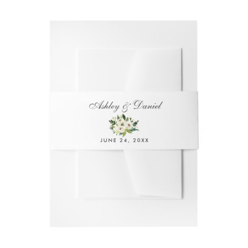 Watercolor Floral Green White Wedding Invitation Belly Band