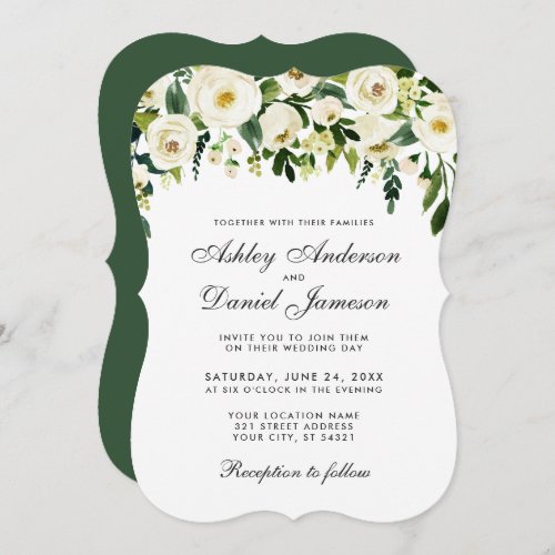 Watercolor Floral Green White Wedding Invitation E