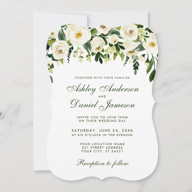Watercolor Floral Green White Wedding Invitation S (Front)