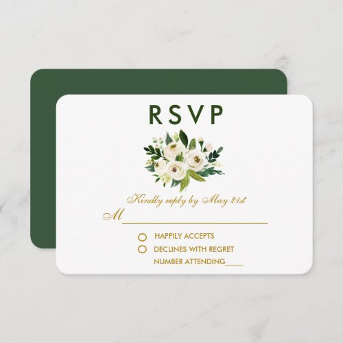 Watercolor Floral Green White Wedding RSVP GBG
