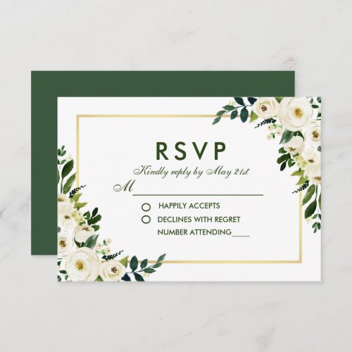 Watercolor Floral Green White Wedding RSVP GSB
