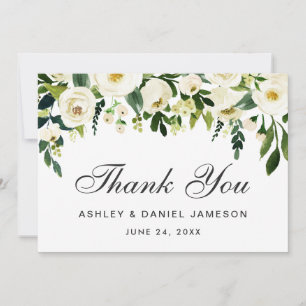 Watercolor Floral Green White Wedding Thank You G