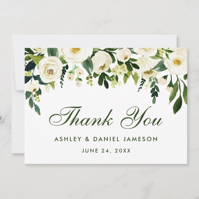Watercolor Floral Green White Wedding Thank You GB (Front)