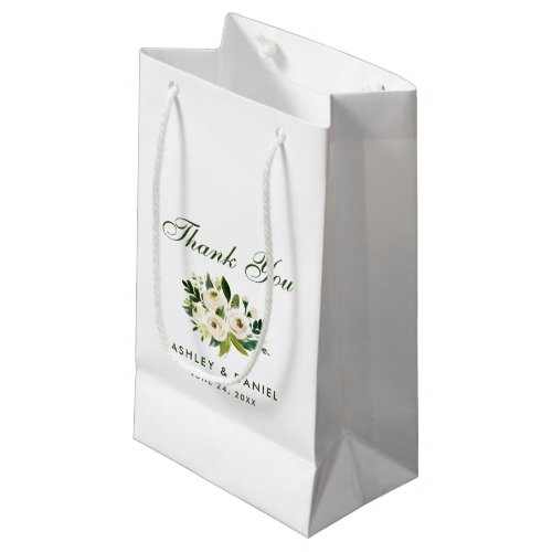 Watercolor Floral Green White Wedding Thank You Small Gift Bag