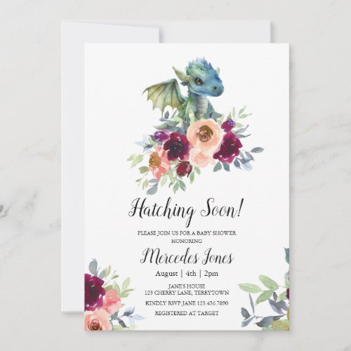 Watercolor Floral Green_Wing Dragon Hatching Soon  Invitation