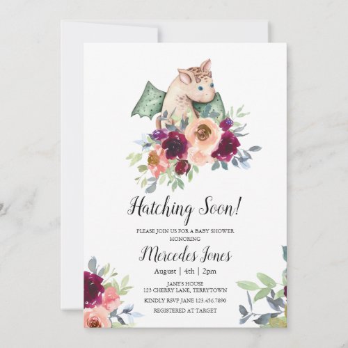 Watercolor Floral Green_Wing Dragon Hatching Soon  Invitation