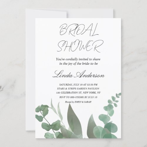 Watercolor Floral Greenary Bridal Shower  Invitation