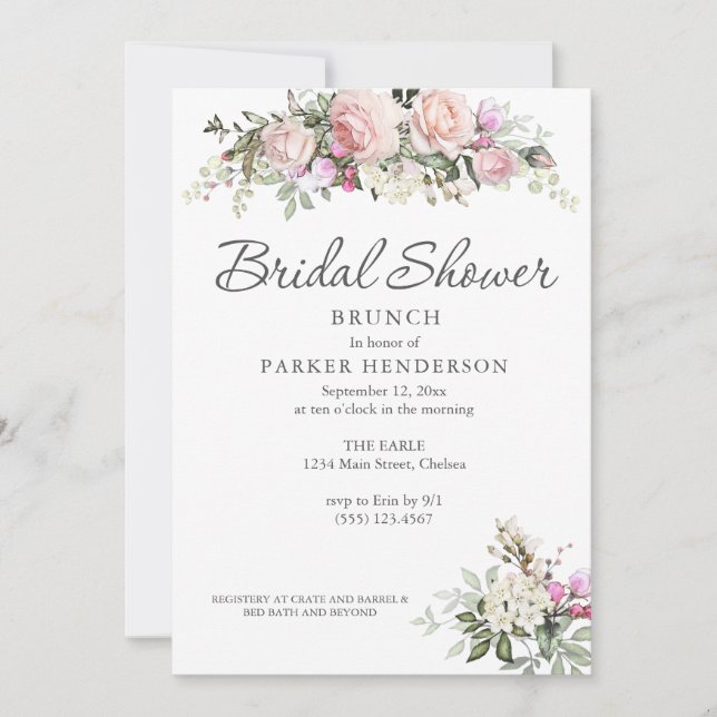 Watercolor Floral Greenery Bridal Brunch Invitation (Front)