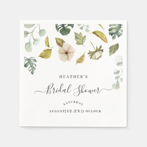 Watercolor Floral Greenery Bridal Shower Napkins