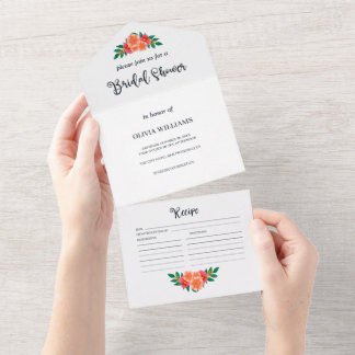 Watercolor Floral Greenery Bridal Shower Recipe All In One Invitation