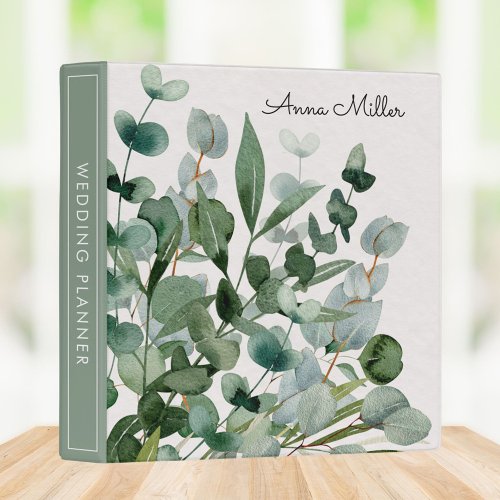 Watercolor Floral Greenery Foliage Leaves  3 Ring Binder