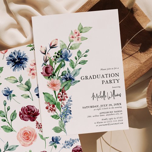 Watercolor Floral  Greenery Graduation Party Invitation