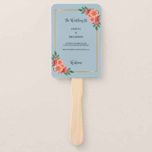 Watercolor Floral Greenery in Gold Frame Wedding Hand Fan