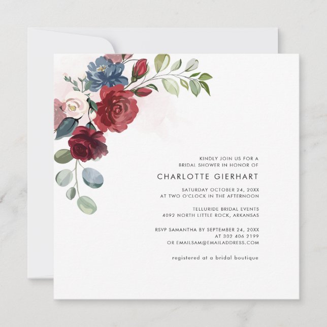 Watercolor Floral Greenery Modern Bridal Shower Invitation (Front)