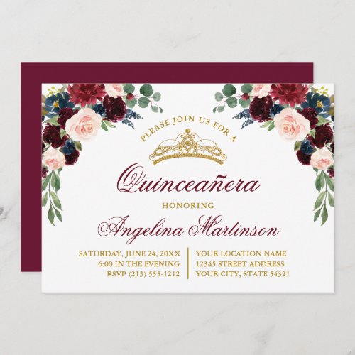 Watercolor Floral Greenery Quinceanera Party Invitation