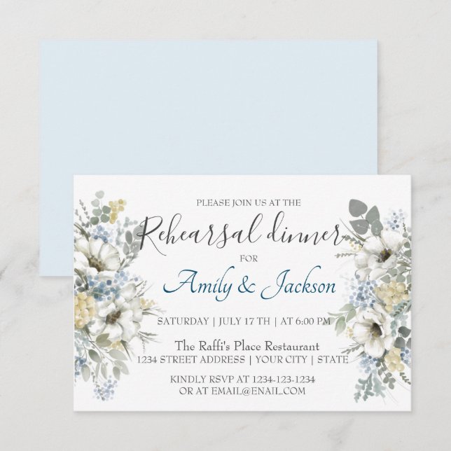 Watercolor Floral Greenery Rehearsal Dinner Invita Invitation (Front/Back)