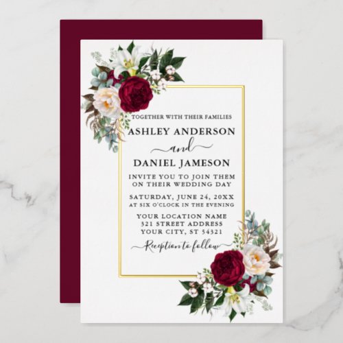 Watercolor Floral Greenery Wedding Gold Foil Invitation