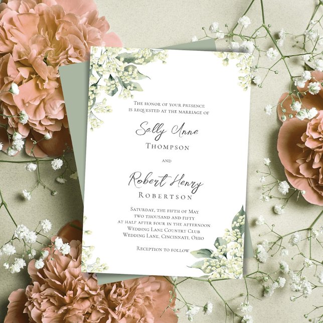 Watercolor Floral Greenery Wedding  Invitation (Wedding beautiful peach floral invitations.)