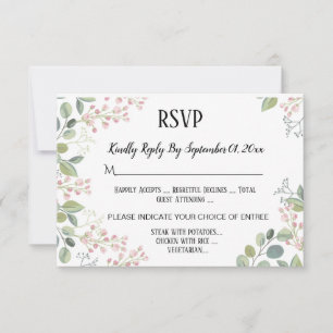 Watercolor Floral Greenery Wedding w/Meal Choice RSVP Card