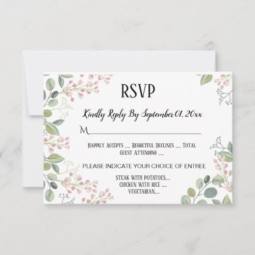 Watercolor Floral Greenery Wedding wMeal Choice RSVP Card