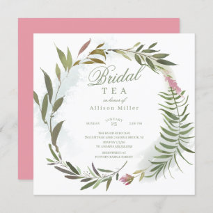 Watercolor Floral Greenery Wreath Bridal Tea Invitation