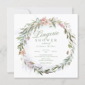 Watercolor Floral Greenery Wreath Lingerie Shower Invitation (Front)