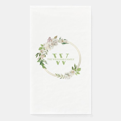 Watercolor Floral Greenery Wreath Monogram  Paper Guest Towels