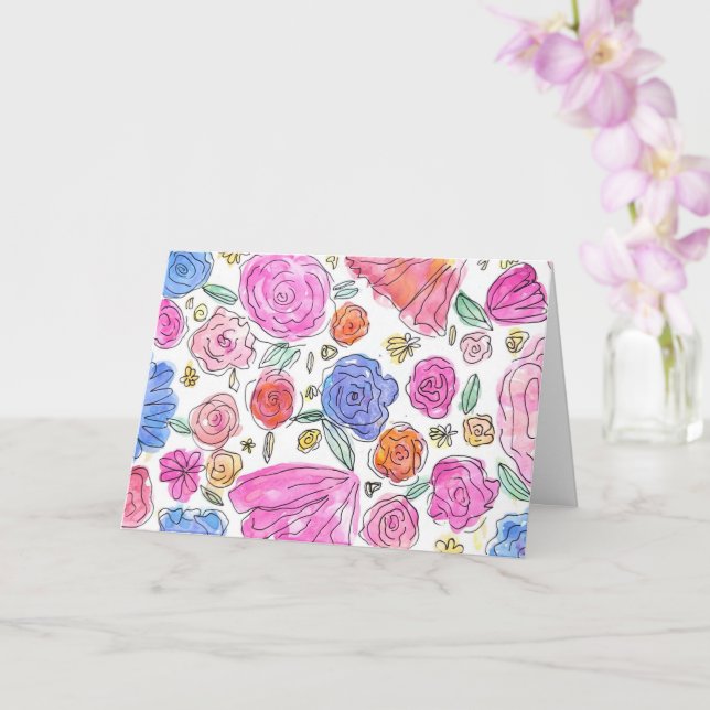 Watercolor Floral Greeting Card (Blank Inside) (Orchid)