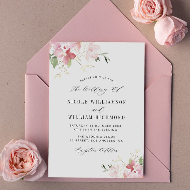 watercolor floral grey and blush wedding invitation (Creator Uploaded)