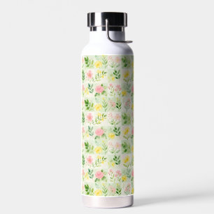 Watercolor Floral Grid Pattern Water Bottle