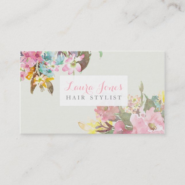 Watercolor Floral Hair Stylist Appointment Cards (Front)