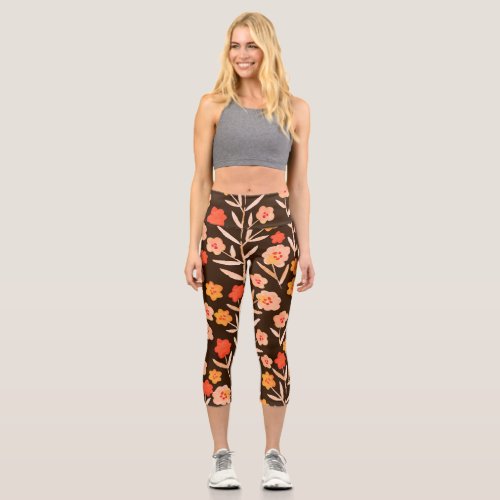 Watercolor Floral Hand Drawn Texture Capri Leggings