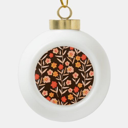 Watercolor Floral Hand Drawn Texture Ceramic Ball Christmas Ornament