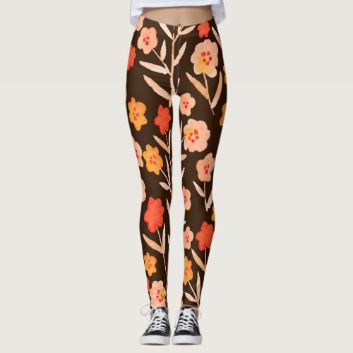 Watercolor Floral Hand Drawn Texture Leggings