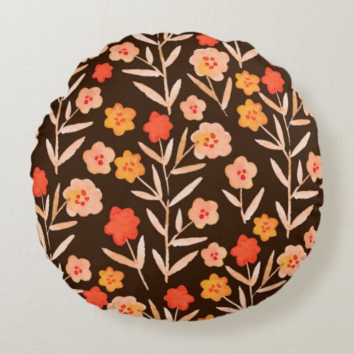 Watercolor Floral Hand Drawn Texture Round Pillow