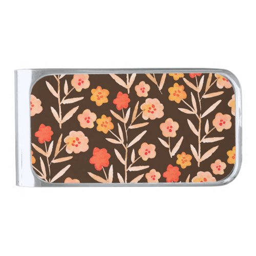Watercolor Floral Hand Drawn Texture Silver Finish Money Clip