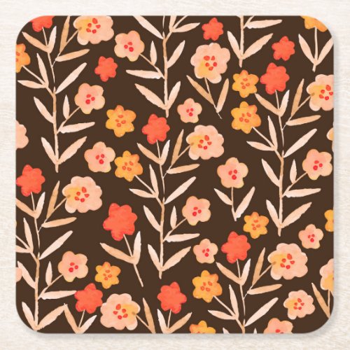 Watercolor Floral Hand Drawn Texture Square Paper Coaster