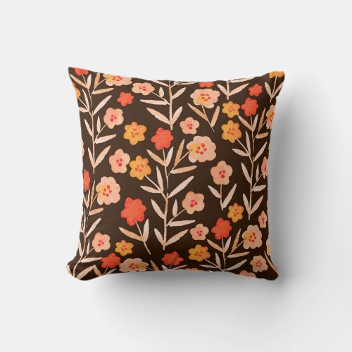 Watercolor Floral Hand Drawn Texture Throw Pillow
