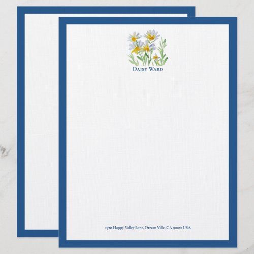 Watercolor Floral Hand-Painted Daisy Letterhead
