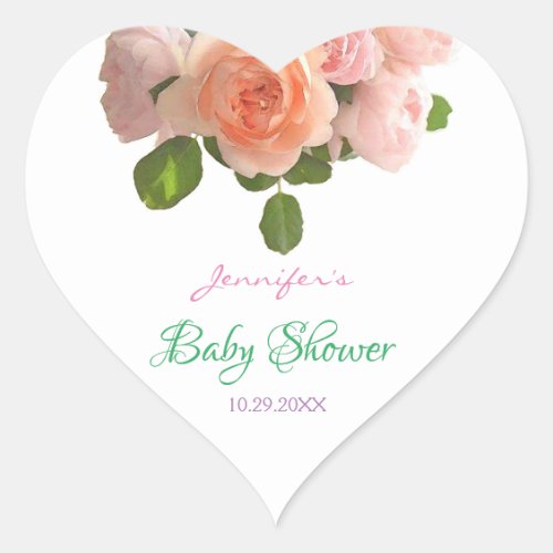 Watercolor Floral Handwritten Baby Shower Template Heart Sticker