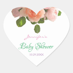 Watercolor Floral Handwritten Baby Shower Template Heart Sticker