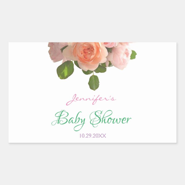 Watercolor Floral Handwritten Baby Shower Template Rectangular Sticker (Front)