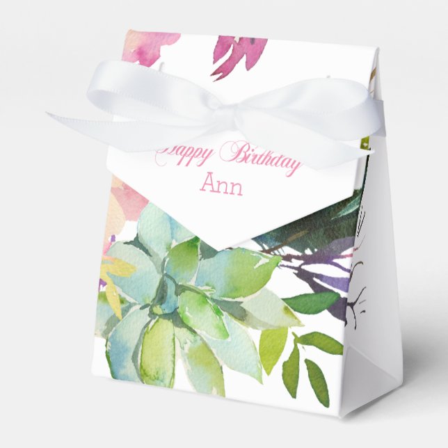 Watercolor Floral Happy Birthday Favor Boxes (Front Side)