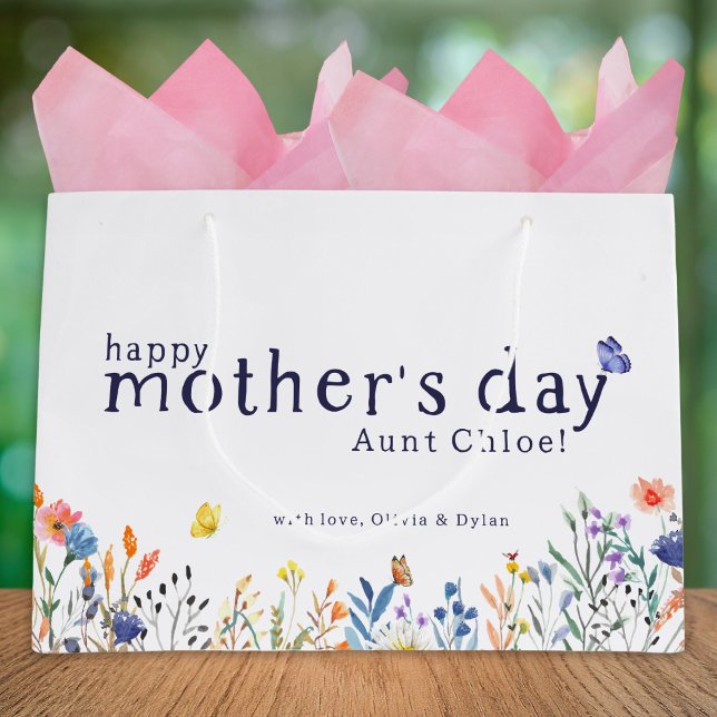 Watercolor Floral Happy Mothers Day Aunt Custom Large Gift Bag (Creator Uploaded)