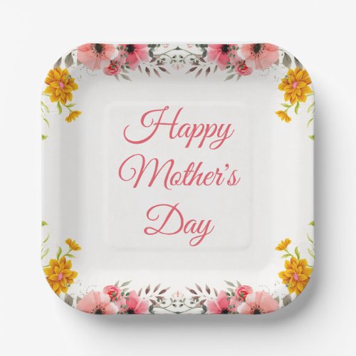 Watercolor Floral Happy Mothers Day  Paper Plates