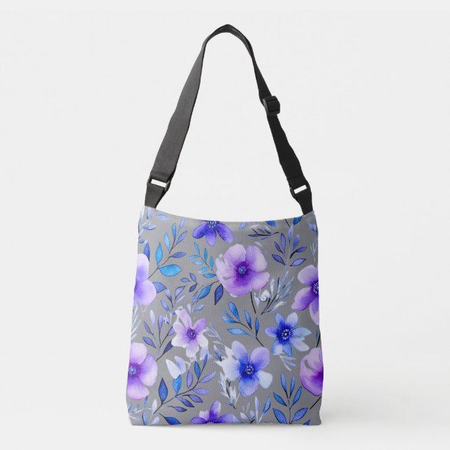 Watercolor Floral Harmony – Seamless Botanical Pat Crossbody Bag (Front)
